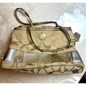 Coach Gold Shoulder Bag - Gold Purse Handbag Bag Tote (C1276-F19228 Signature C)